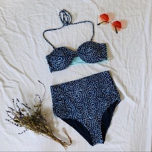 A&F Blue Pattern Swim Set Bandeau High-waist